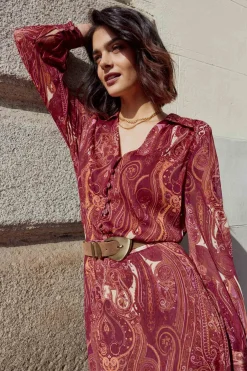 ADAME Print Burgundy Blouse