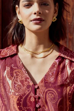 ADAME Print Burgundy Blouse