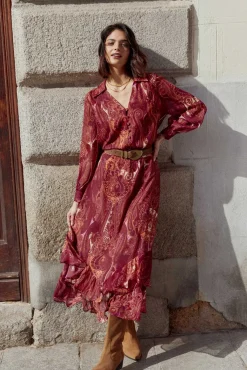 AUDE Print Burgundy Skirt