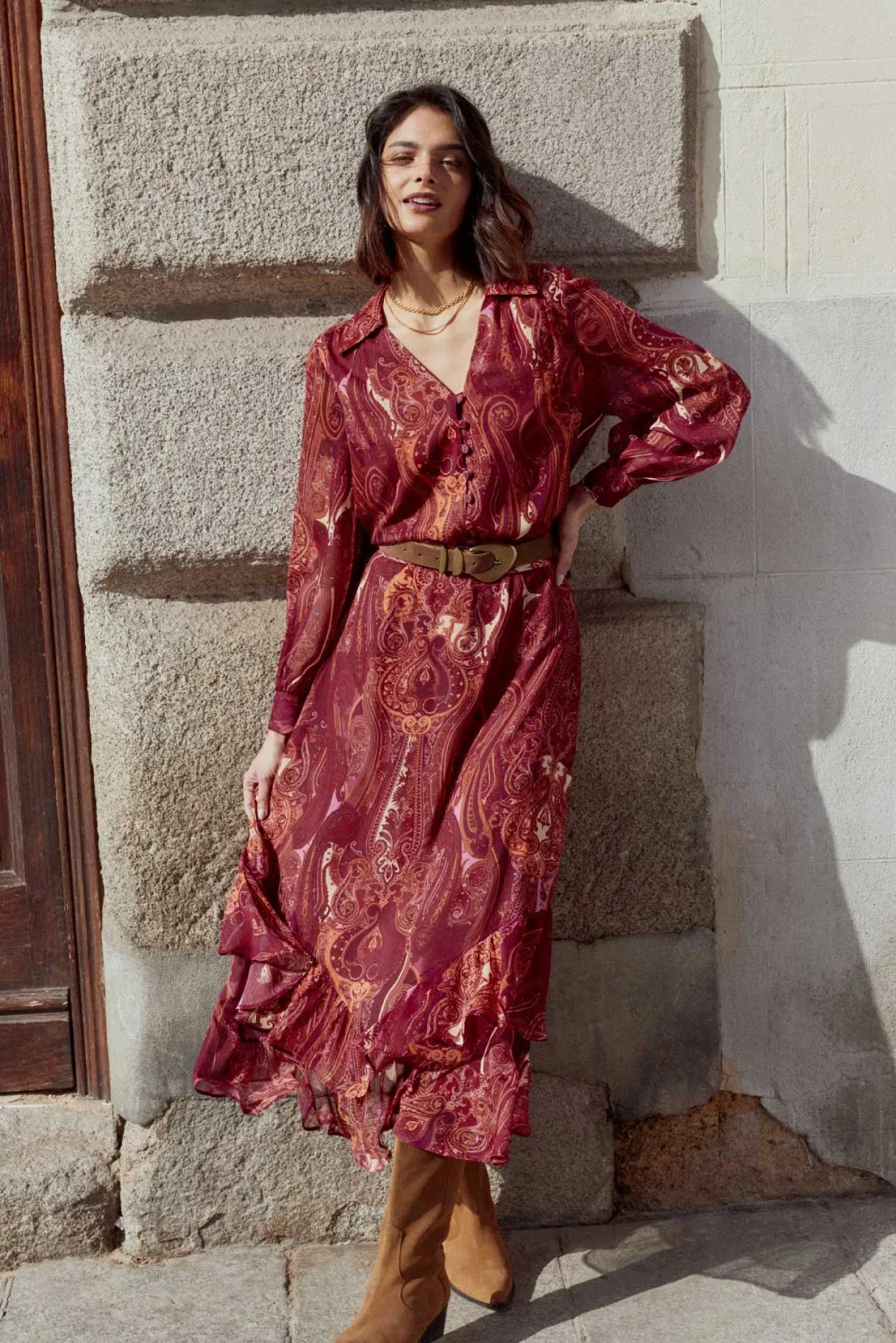 AUDE Print Burgundy Skirt