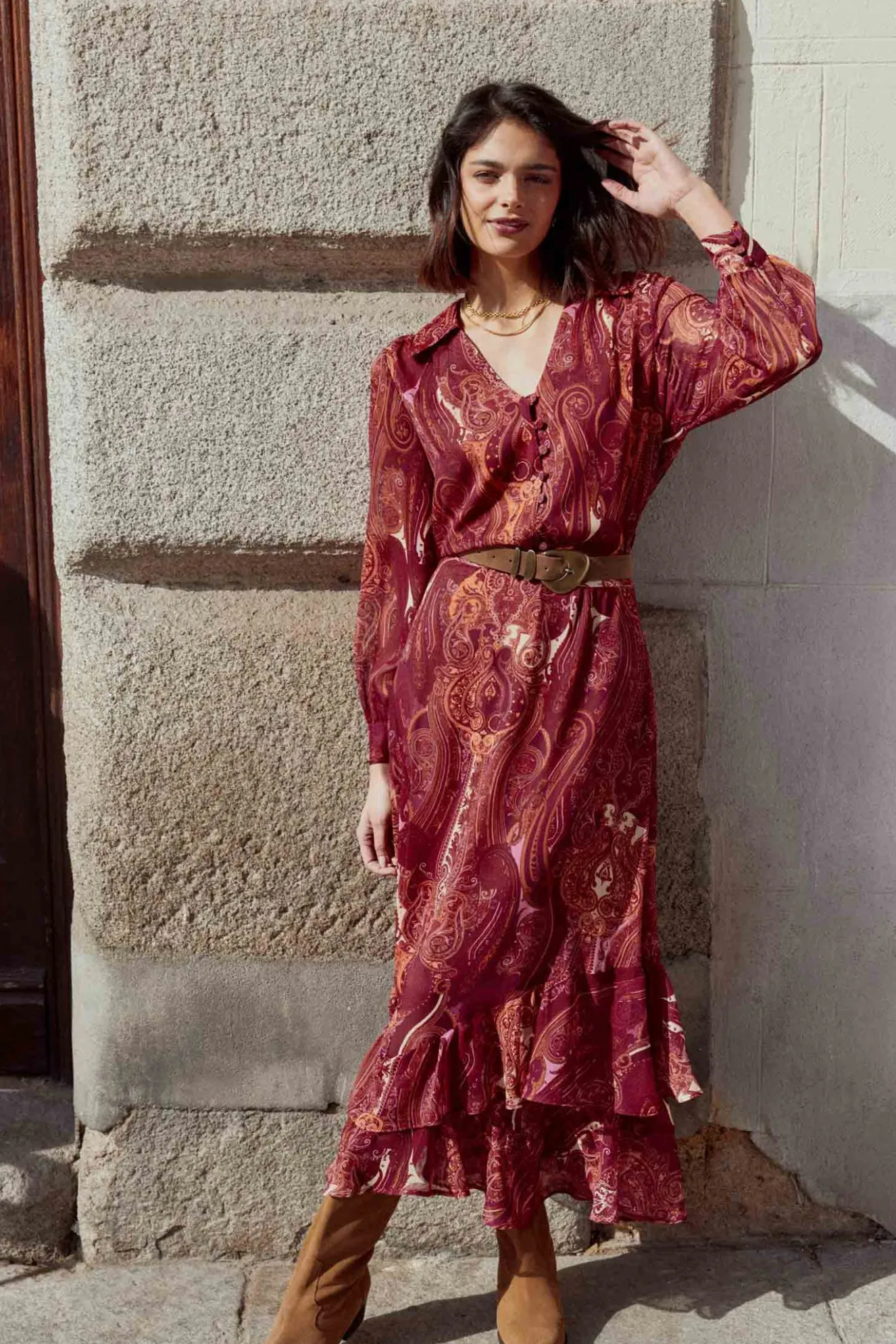 AUDE Print Burgundy Skirt