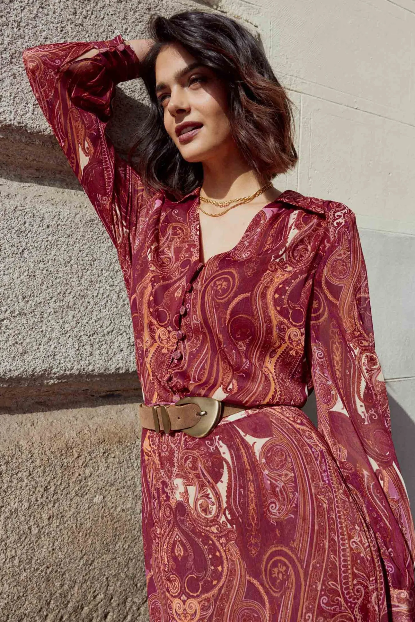 AUDE Print Burgundy Skirt