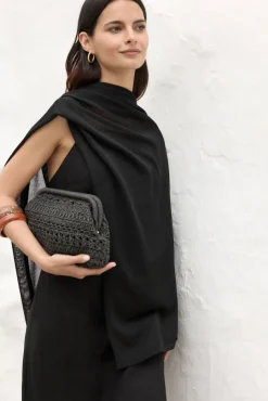 Black Knitted Poncho for Women - BIMANI