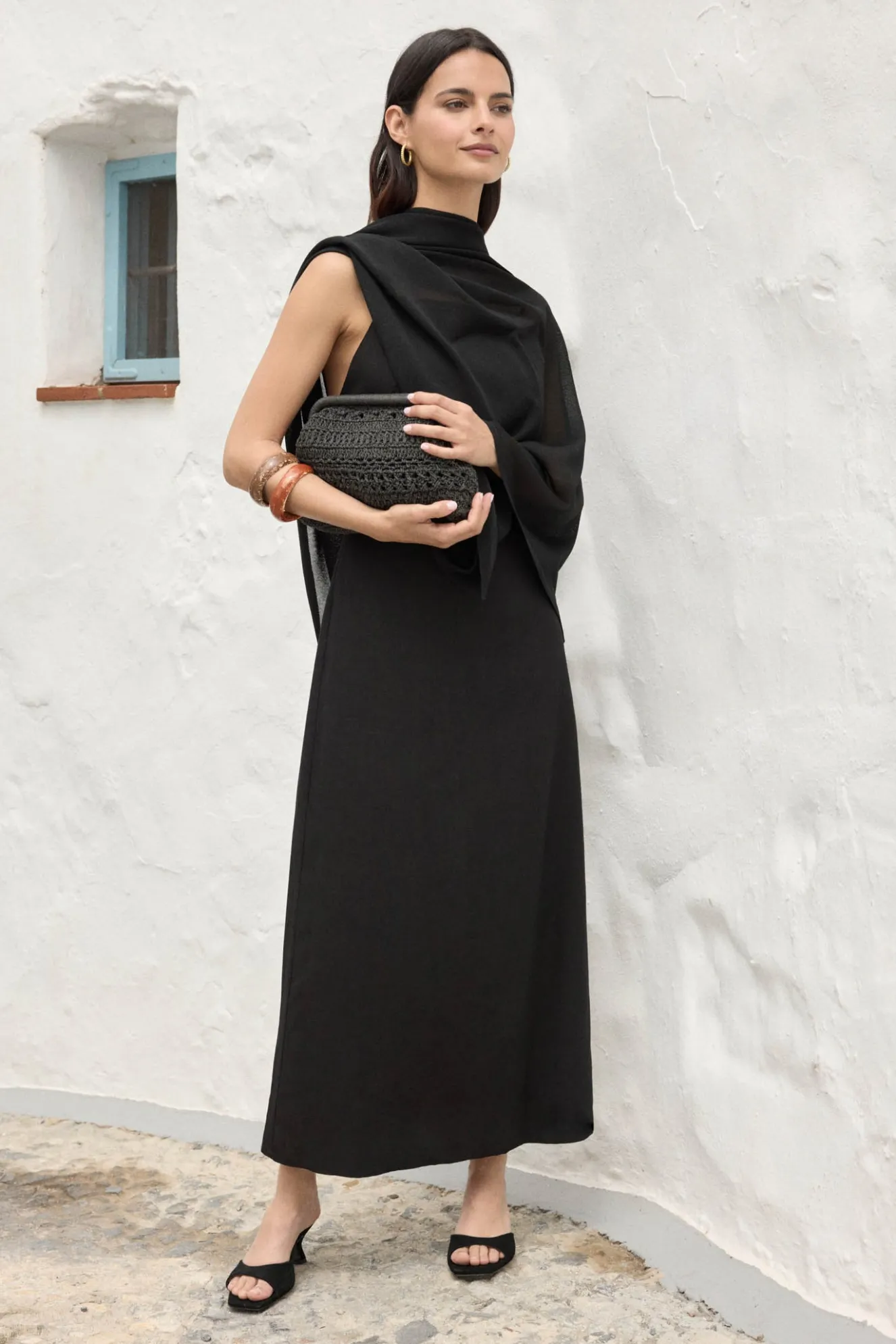 Black Knitted Poncho for Women - BIMANI