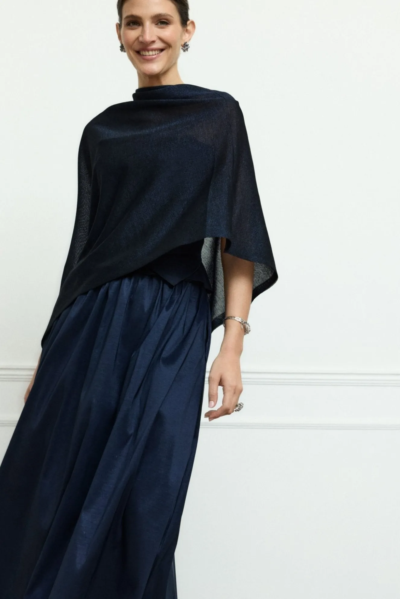 Blue Knitted Poncho for Women - BIMANI