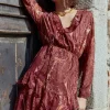CASSIS Print Burgundy Dress