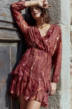 CASSIS Print Burgundy Dress
