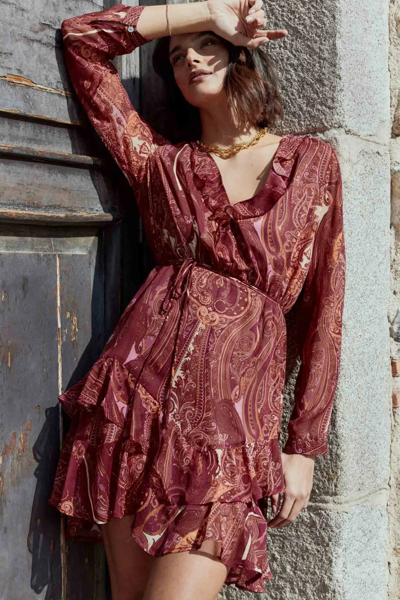 CASSIS Print Burgundy Dress