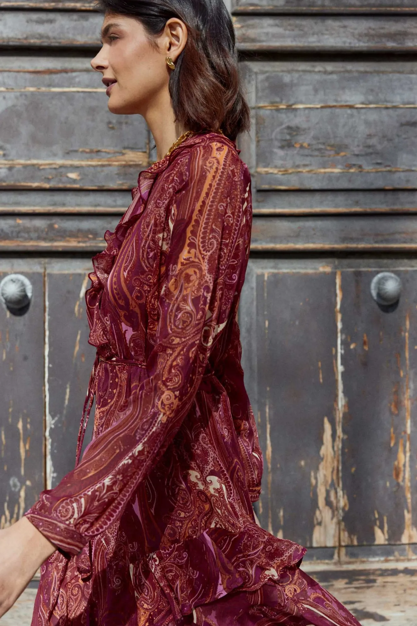 CASSIS Print Burgundy Dress
