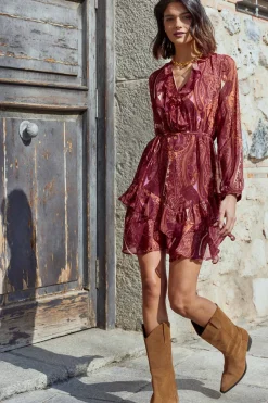 CASSIS Print Burgundy Dress