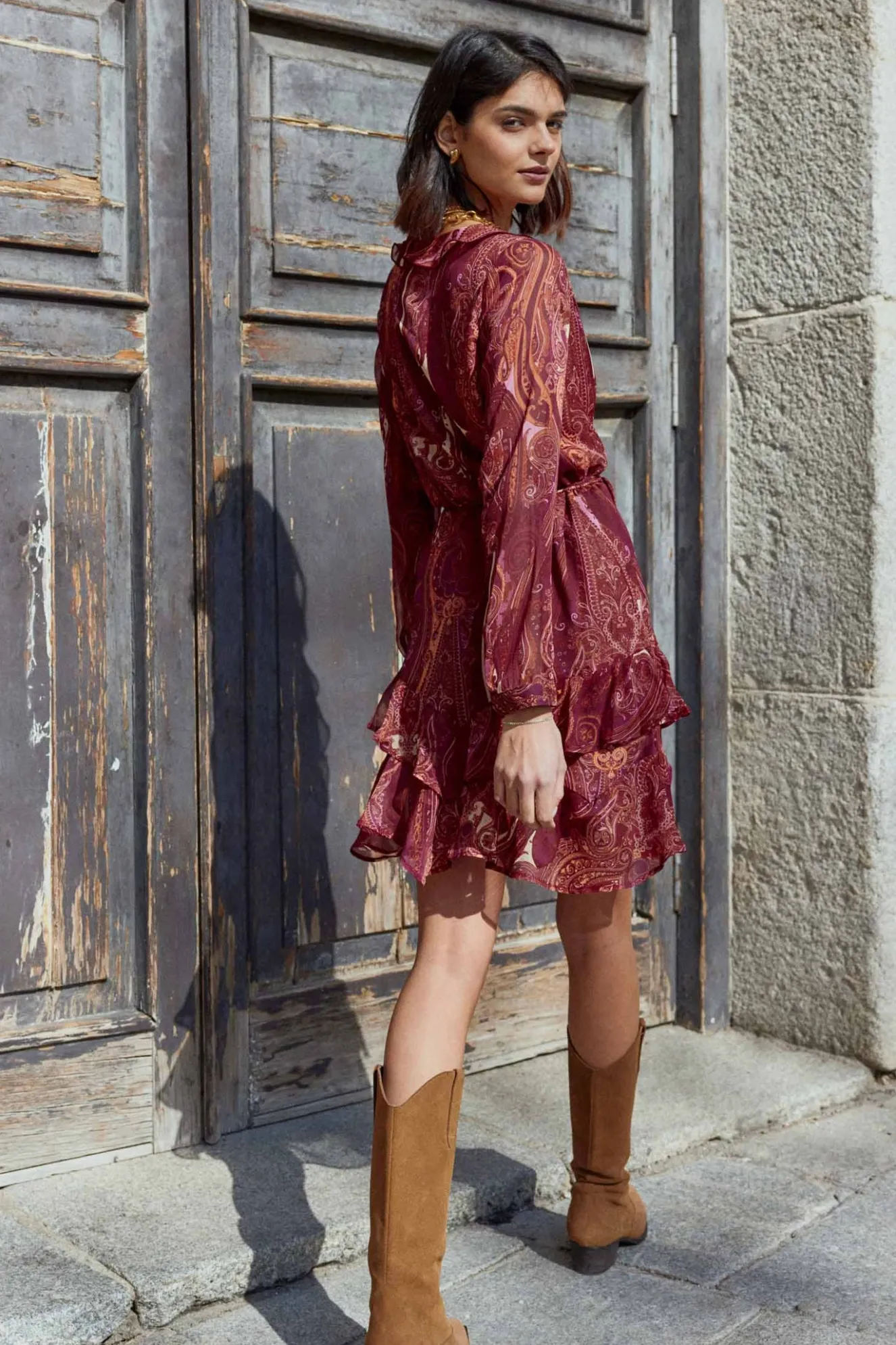 CASSIS Print Burgundy Dress