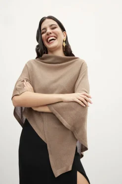 Gold Knitted Poncho for Women - BIMANI