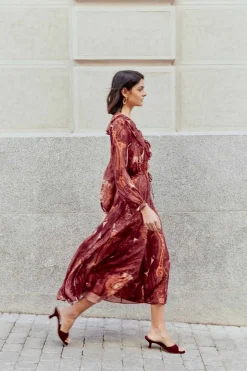 GRASSE Print Burgundy Dress