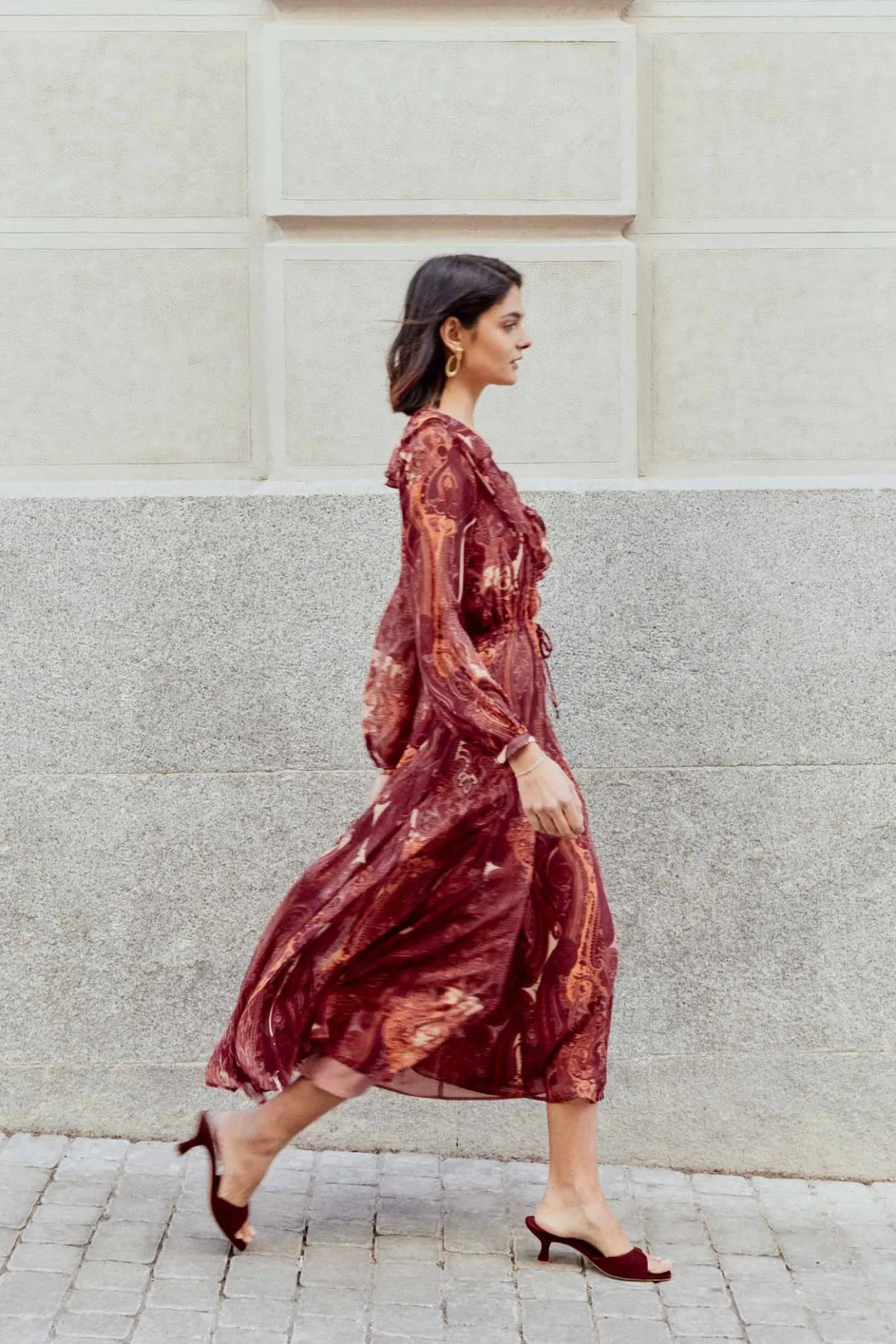GRASSE Print Burgundy Dress