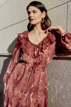 GRASSE Print Burgundy Dress