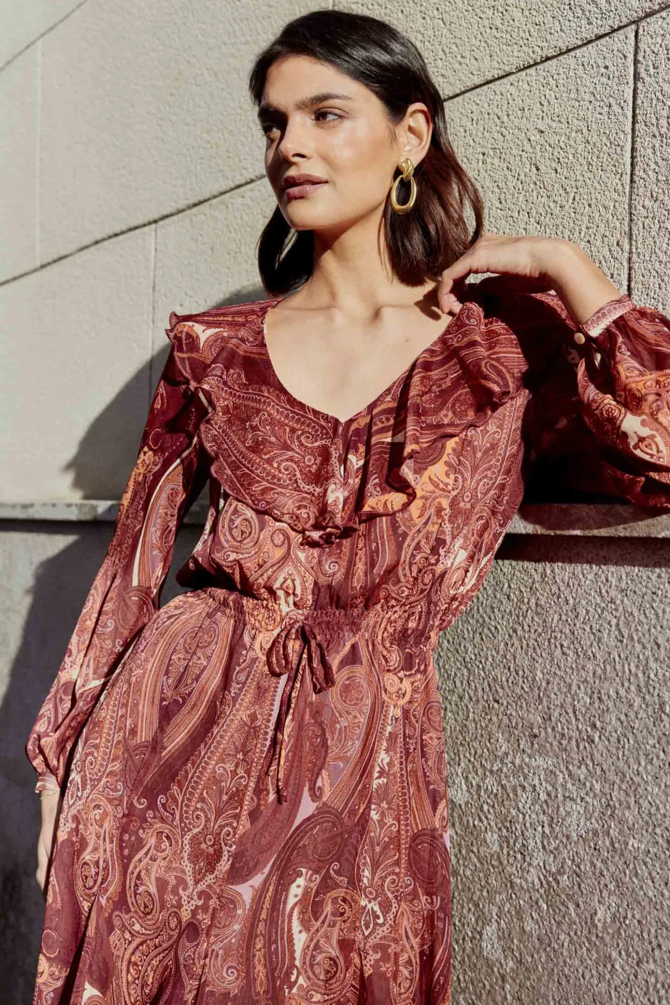 GRASSE Print Burgundy Dress