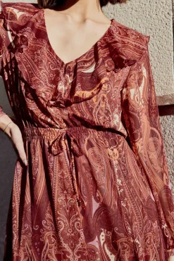 GRASSE Print Burgundy Dress