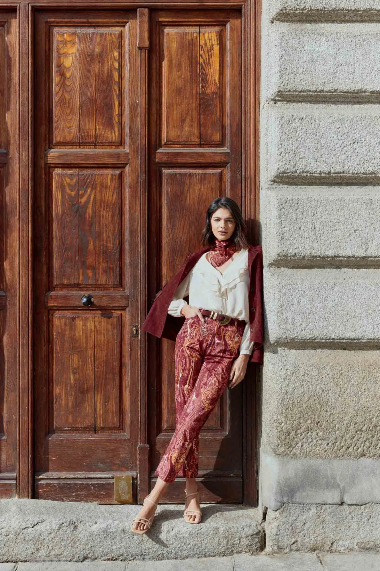 LONDON Print Burgundy Trousers