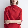Red Knitted Poncho for Women - BIMANI