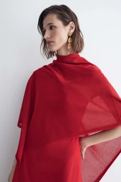 Red Knitted Poncho for Women - BIMANI