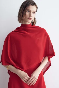 Red Knitted Poncho for Women - BIMANI