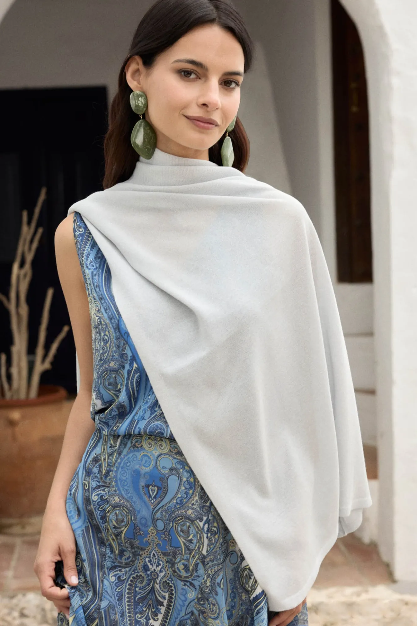 Silver Knitted Poncho for Women - BIMANI