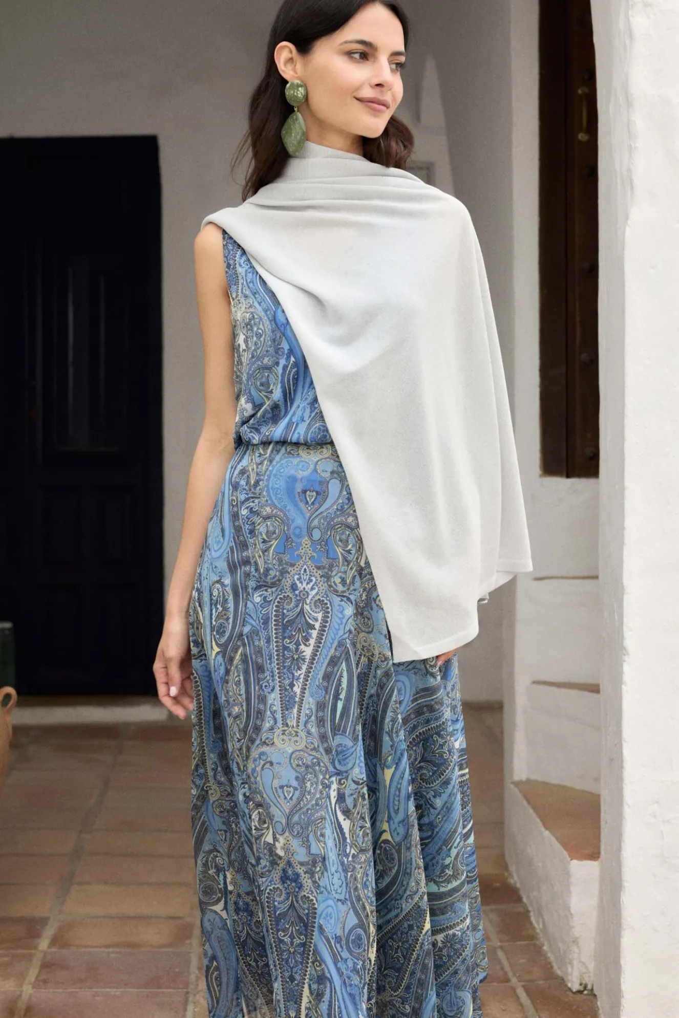 Silver Knitted Poncho for Women - BIMANI